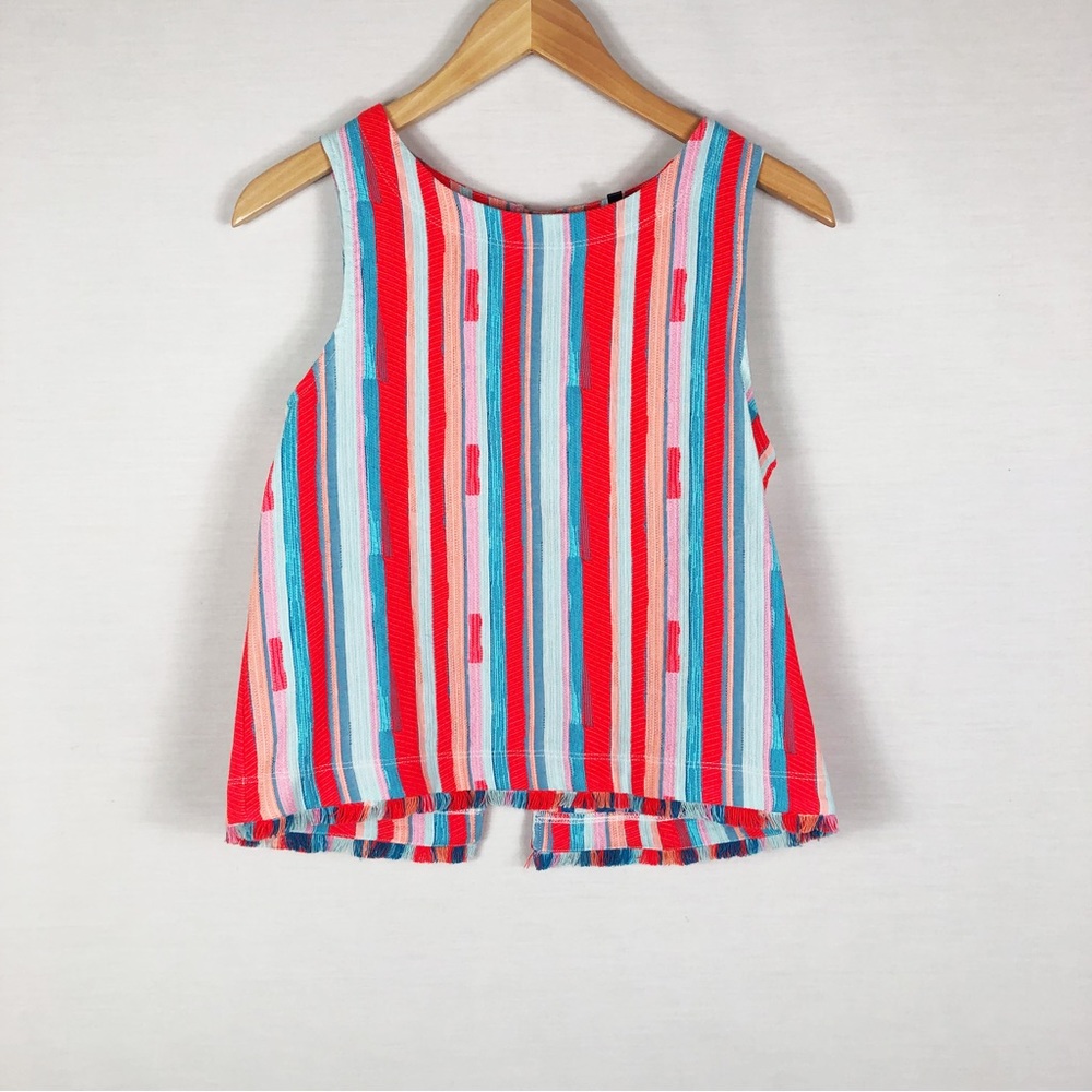 Anthropologie DREW Striped Marisol Button Back Tank | Orange Blue | Size Small